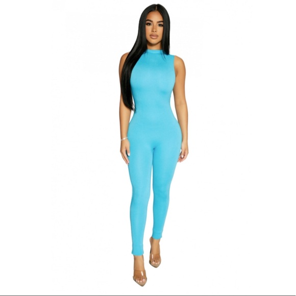 New naked wardrobe sleeveless turquoise jumpsuit - Picture 4 of 6